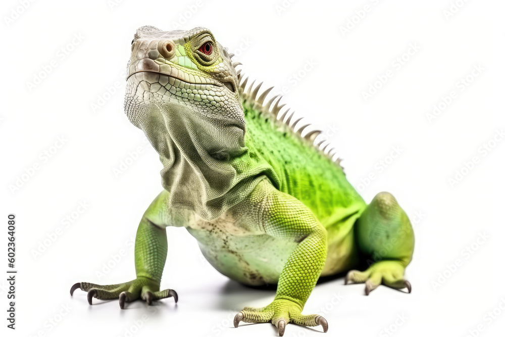 Happy green iguana isolated created with Generative AI technology Happy green iguana isolated created with Generative AI technology
