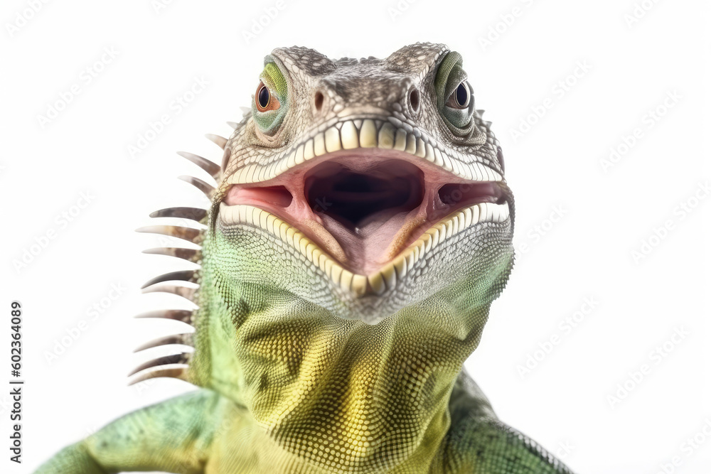 Happy green iguana isolated created with Generative AI technology Happy green iguana isolated created with Generative AI technology