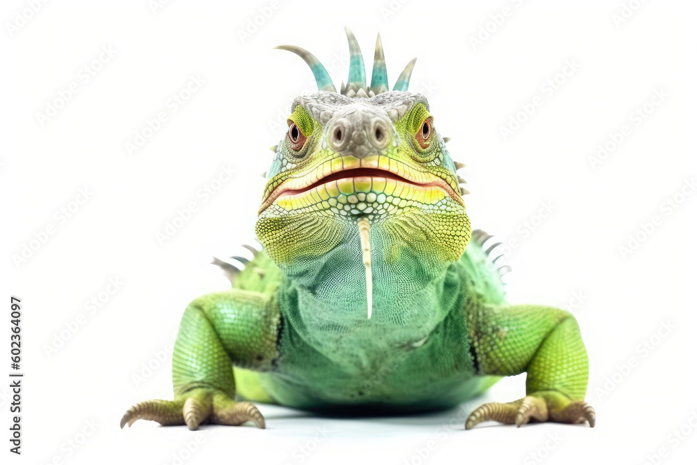Fototapeta premium Happy green iguana isolated created with Generative AI technology