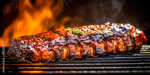 Baby back ribs on the grill. Generative AI photo