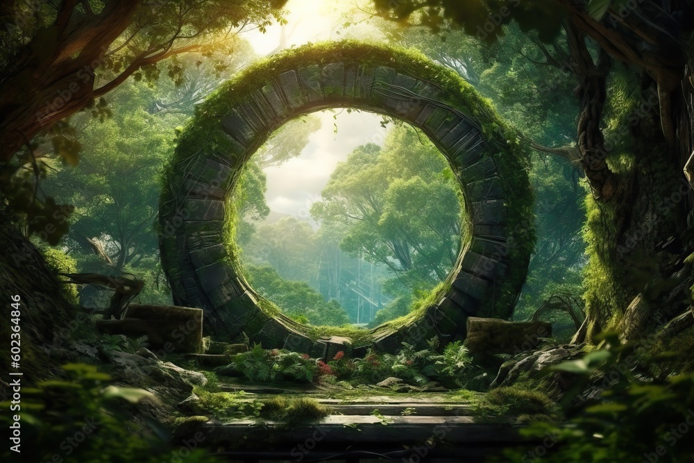 Ancient portal in the middle of the forest, generative ai Stock ...