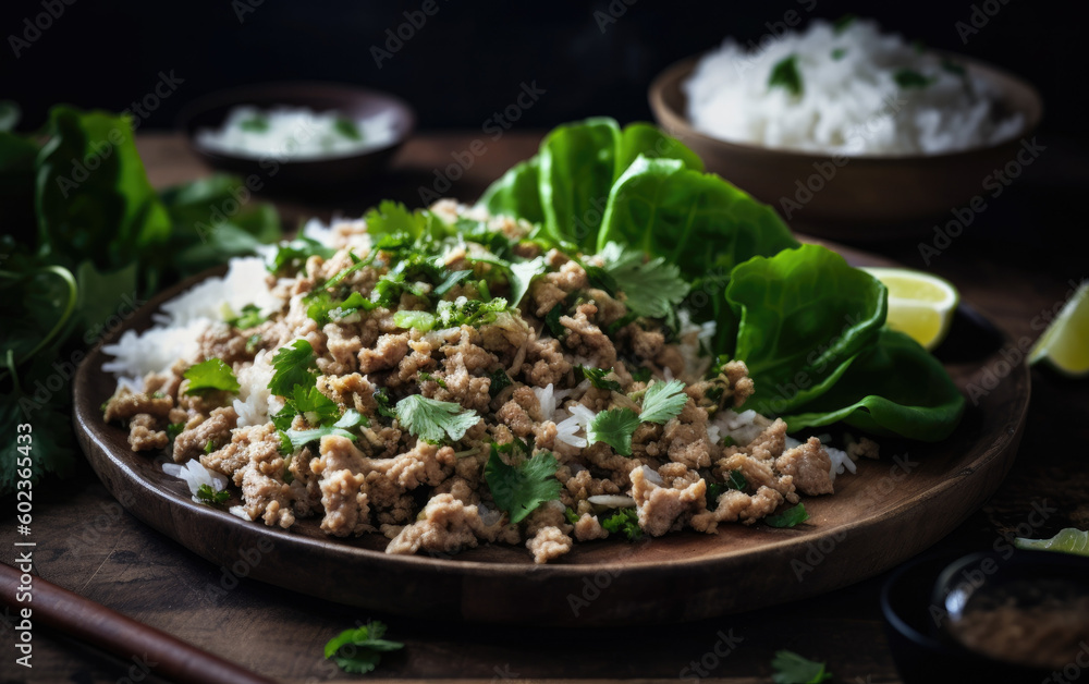 thai style pork larb created with Generative AI technology thai style pork larb created with Generative AI technology