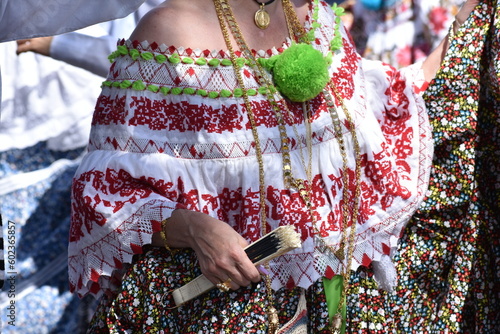 Colorfull panemian pollera folklore typical dress women parade photo