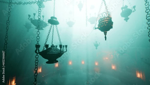 Interior of gothic church with dark atmosphere