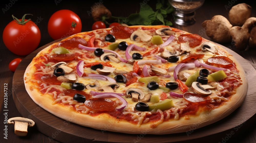 Closeup view of pizza, Generative Ai Closeup view of pizza, Generative Ai