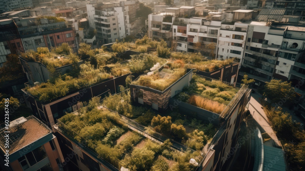 lush green roof in the city drone shot Beautiful Natural Photograph Fresh Green Lifestyle