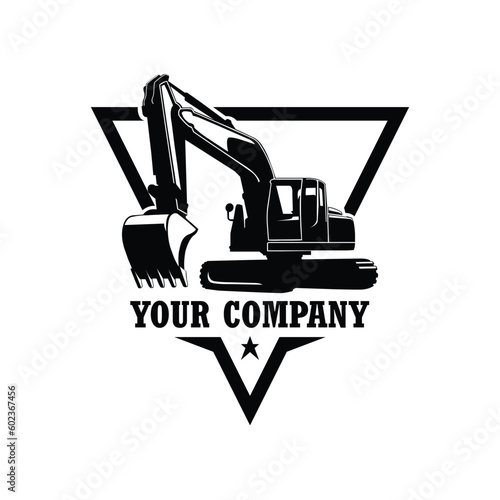 black excavator logo vector illustration with triangle background