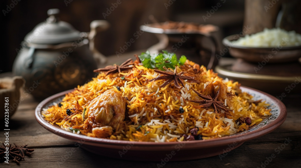 Closeup view of biryani in plate, Generative Ai Closeup view of biryani in plate, Generative Ai