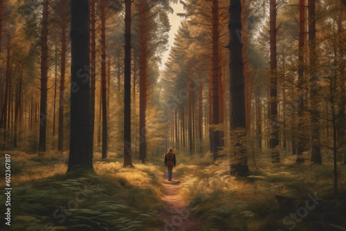 person walking in the woods