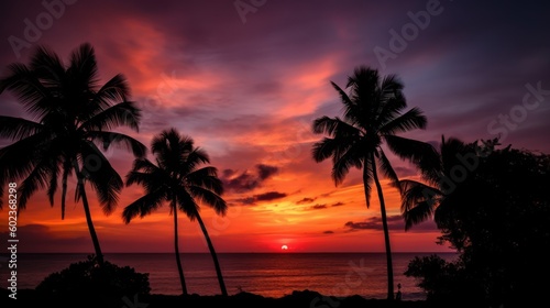 Sky sunset theme with tropical palm trees Beautiful Natural Photograph Fresh Green Lifestyle