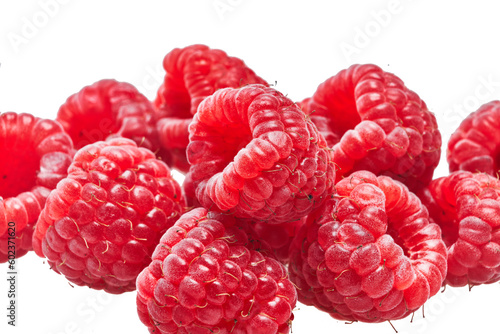  Delicious group of raspberries over isolated white background