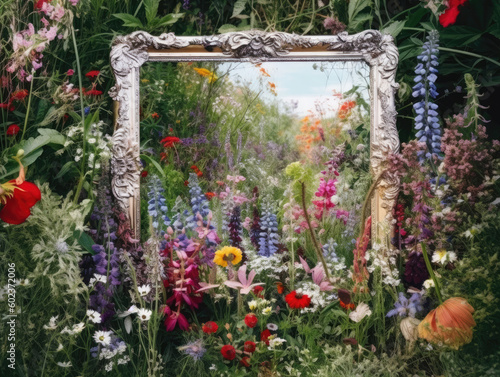 Photo of frame from garden and wild flowers