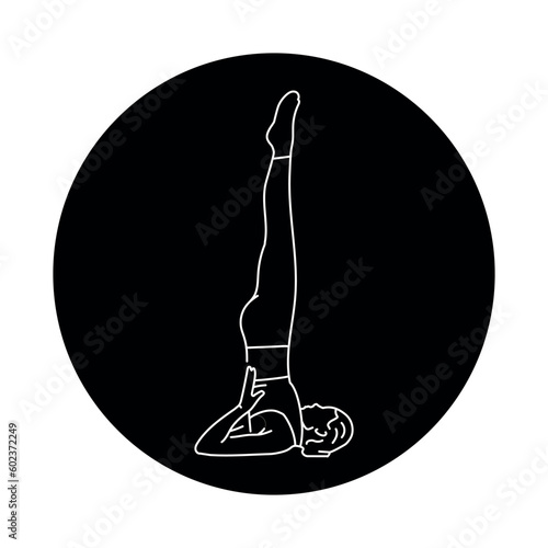Sarvangasana pose of birch trees color line illustration. Pictogram for web page