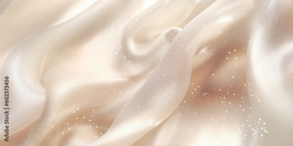 Beige silk glitter luxury fabric background, macro close up, copy space. Wave, textured. AI Generated Beige silk glitter luxury fabric background, macro close up, copy space. Wave, textured. AI Generated