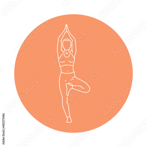 Tree pose vrikshasana color line illustration. Pictogram for web page
