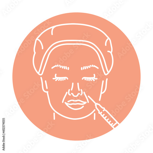 Botulinum therapy of facial wrinkles color line illustration. Hyaluronic injection.