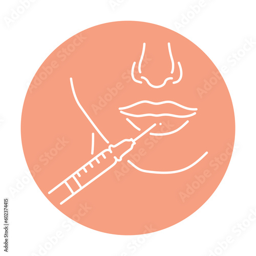 Lips augmentation color line illustration. Hyaluronic injection.