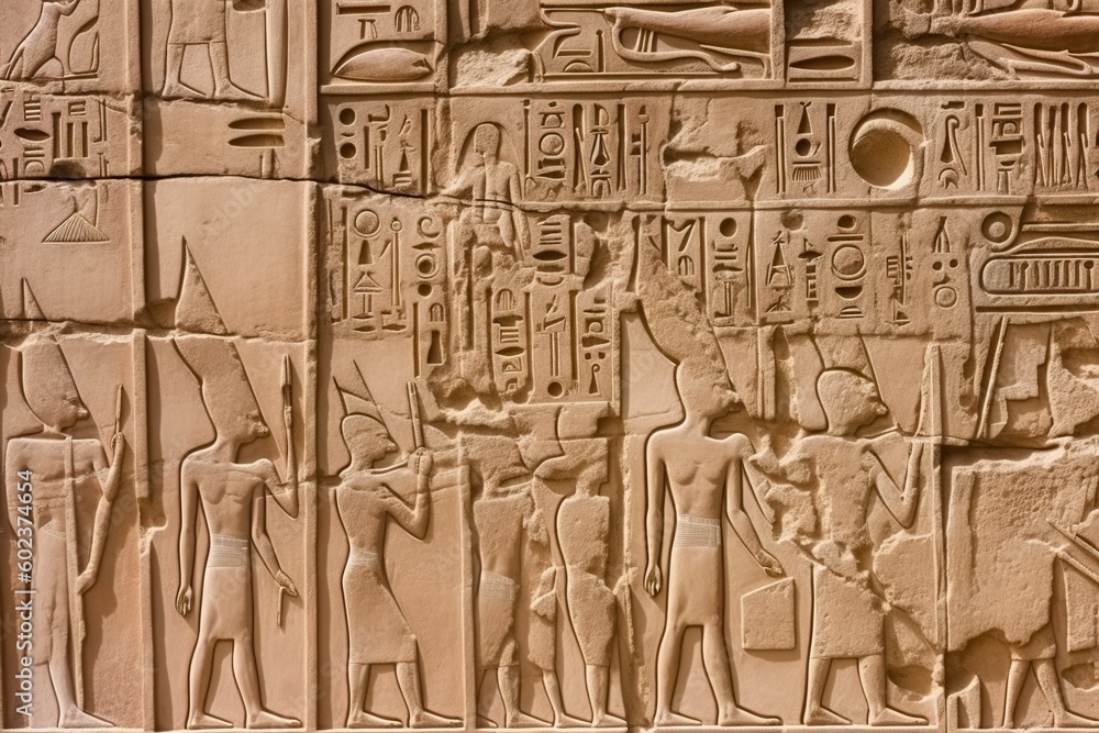 illustration, hieroglyph on the wall of ancient egypt, generative ai