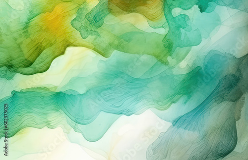abstract background with blue, green and yellow paint in watercolor style