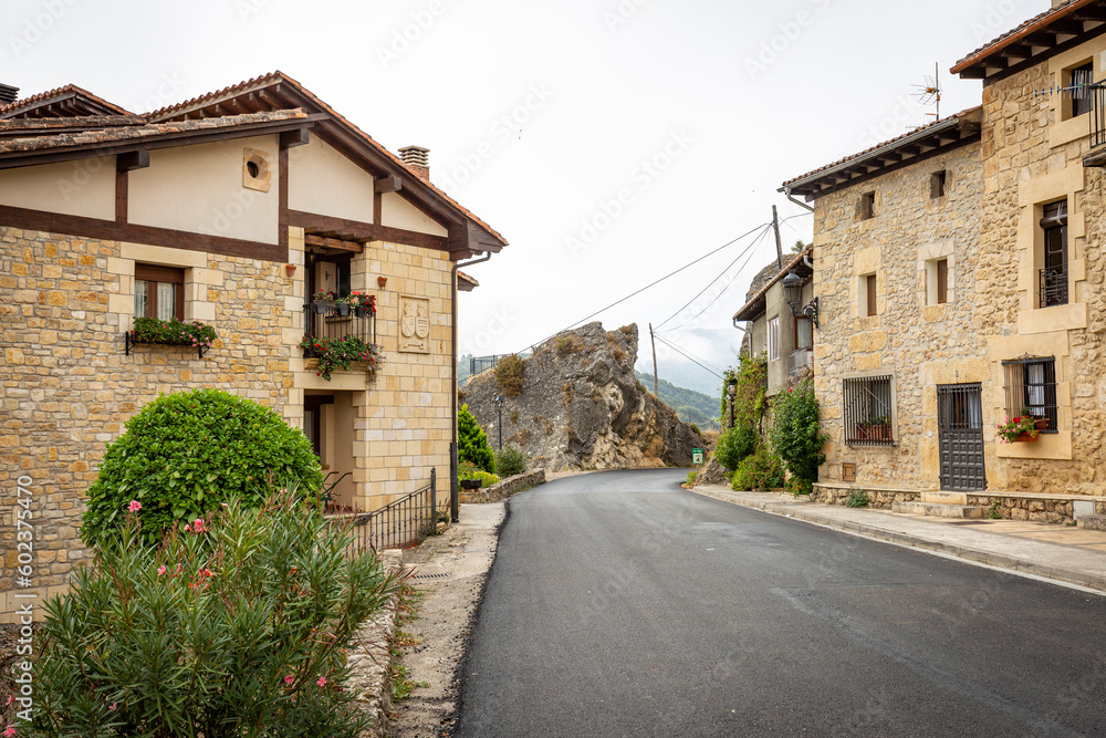 BU-504 paved road passing through Frías town, Las Merindades, province of Burgos, Castile and León, Spain
