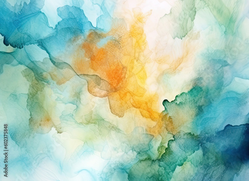 Abstract watercolor background with yellow, white, blue and green colors