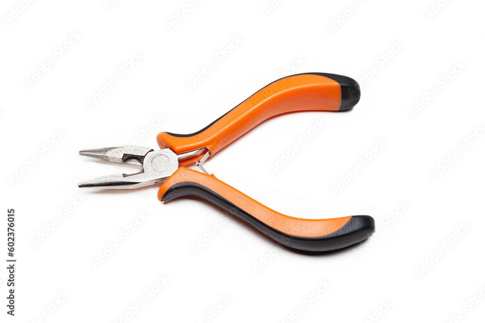 Pliers, narrow nose pliers isolated on white Pliers, narrow nose pliers isolated on white