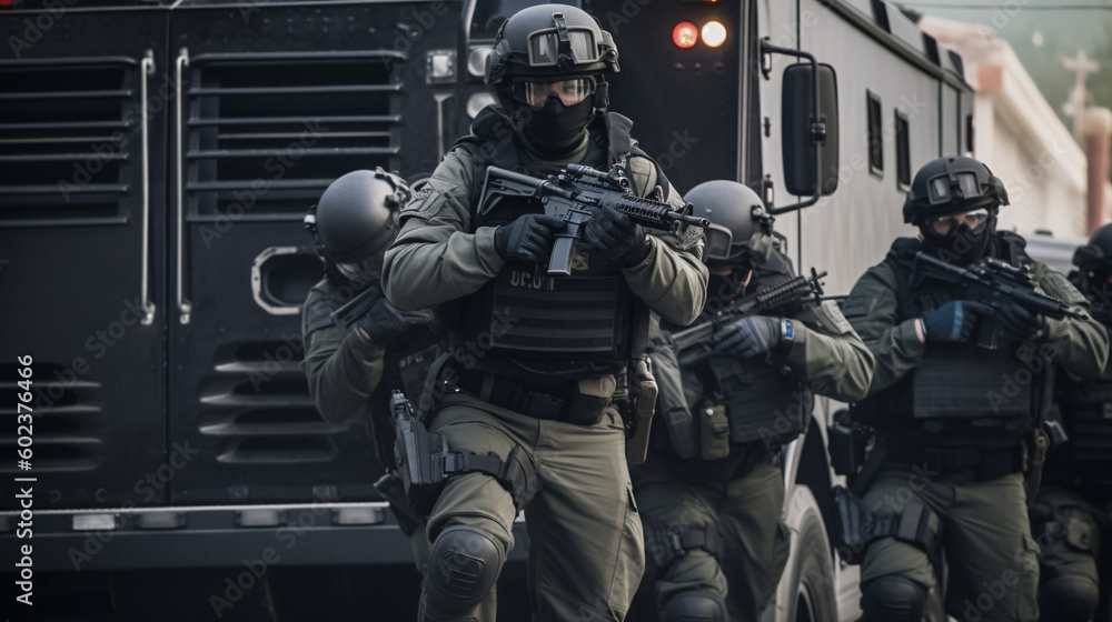 SWAT team exiting van, generative AI