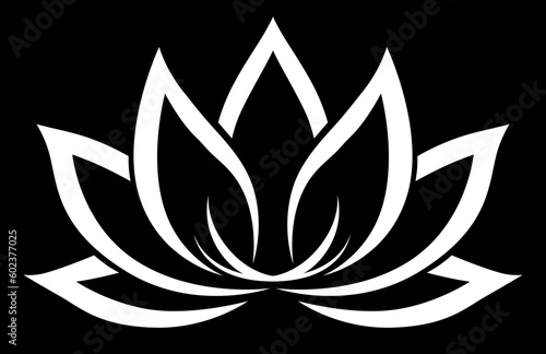 Stylized lotus flower illustration on black background. Generative AI