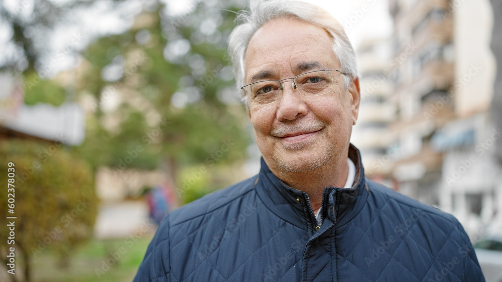Middle age man with grey hair smiling confident at park Middle age man with grey hair smiling confident at park