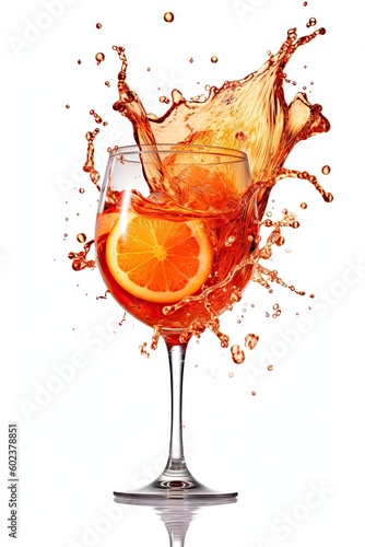 Aperol spritz cocktail splash on white background, Generative AI