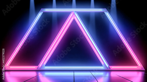 A triangular frame with blue and pink neon shades was created - generative ai.