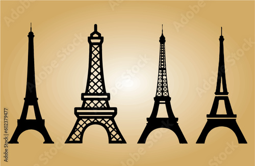 Collection and set of of Effiel tower. symbol of Paris France and tourism. Editable vector. Easy to reuse. eps 10.
