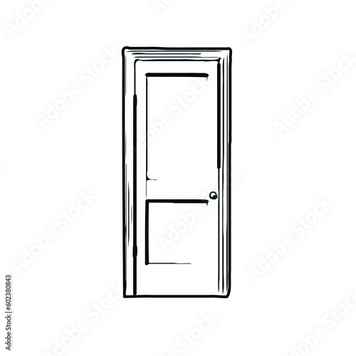 black and white sketch of a house door design with a transparent background