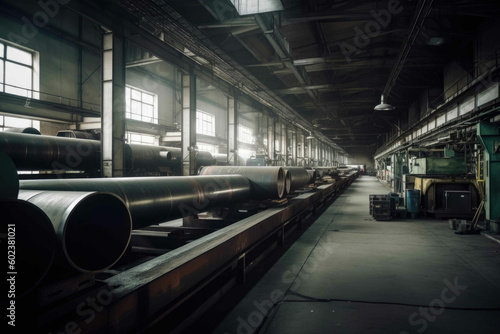 A modern Steel Pipe factory. Generative AI