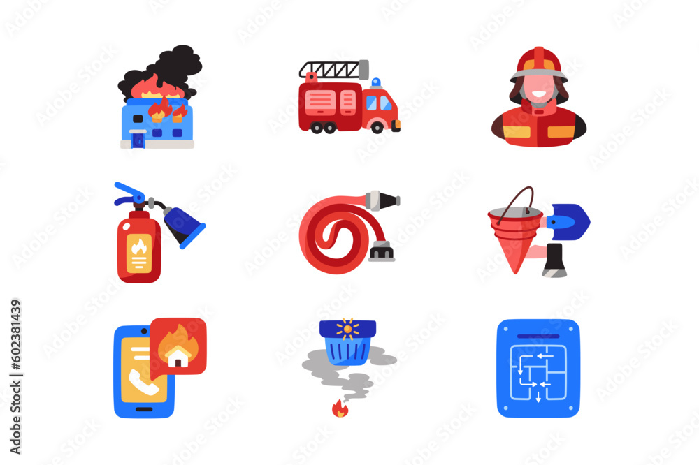 Fototapeta premium Fire safety icon set