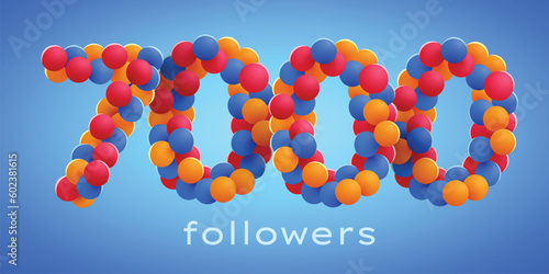 7k or 7000 followers thank you with colorful balloons. Social Network friends, followers, Celebrate of subscribers or followers and likes.