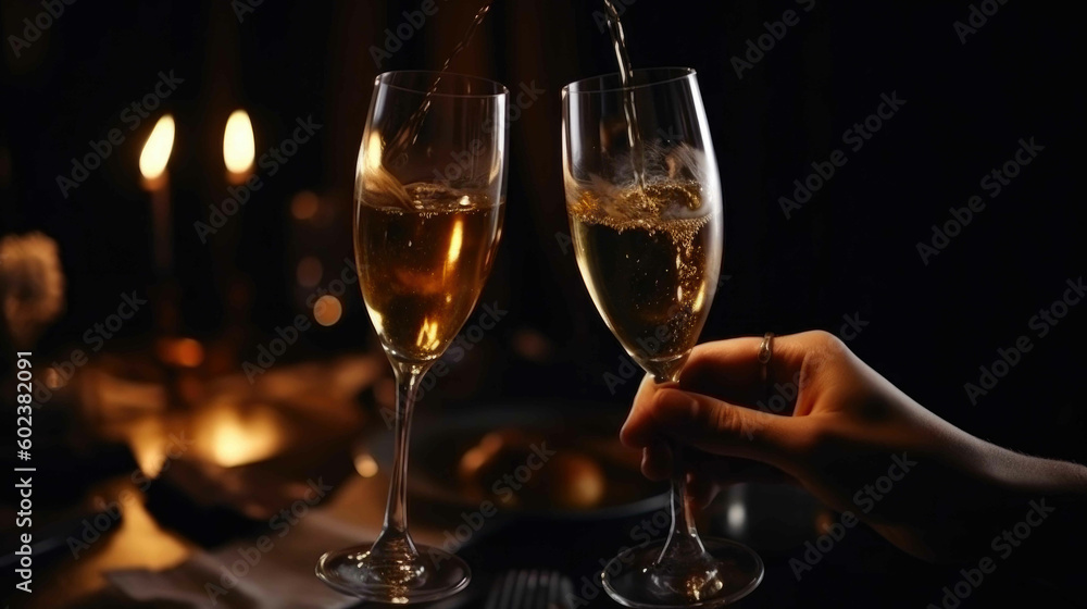Two Champagne Glasses. Generative AI Two Champagne Glasses. Generative AI