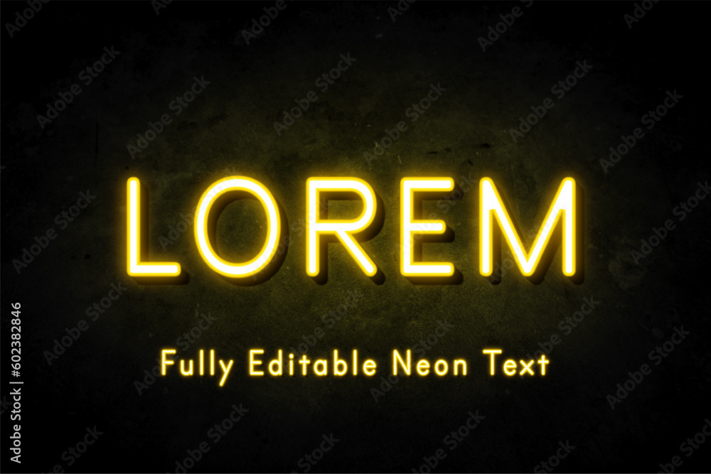 Fototapeta premium Fully editable neon text in yellow and black background