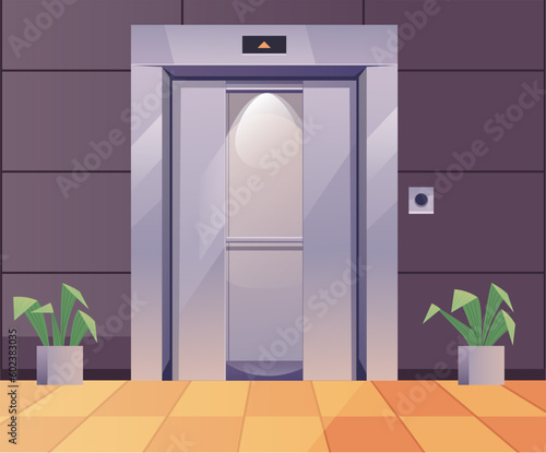 Open door elevator office lift interior concept. Vector graphic design illustration 
