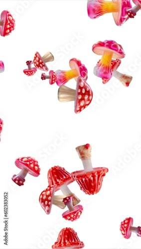 Candy Mushrooms. Mushrooms made of candy fall down the screen. 