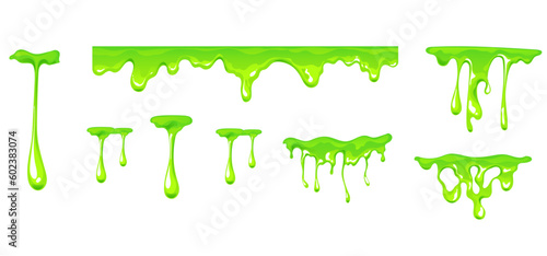 Slime mucus drip jelly green spooky splash isolated set. Vector graphic design illustration photo