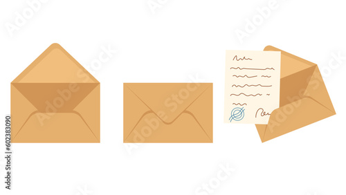 Letter mail paper close open envelope mockup isolated set. Vector graphic design element illustration