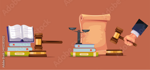 Gavel judge court hammer in hand judgment justice concept. Vector graphic design illustration