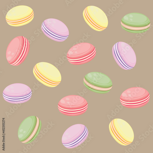  Different cakes. Colorful macaroons. Flat style, vector illustration. Can be used for wallpaper, pattern fills, web page background, fabric, surface textures, wrapping paper, scrapbook. 