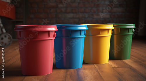 Coloured bins collection. Generative ai © MdMaruf