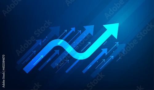 business investment arrow direction up achievement technology. income and return on investment. trading stock market increase concept. vector illustration fantastic low poly wireframe design.