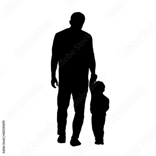 silhouette of a father holding a child by the hand - vector illustration