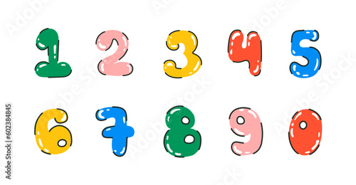 Colorful Number Balloons 0 to 9. Foil and latex balloons. Flat line font. Helium ballons. Party, birthday, celebrate anniversary and wedding. design elements. Festive set isolated. vector illustration