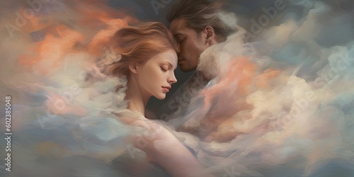 Couple on abstract background for wallpaper. Generative AI