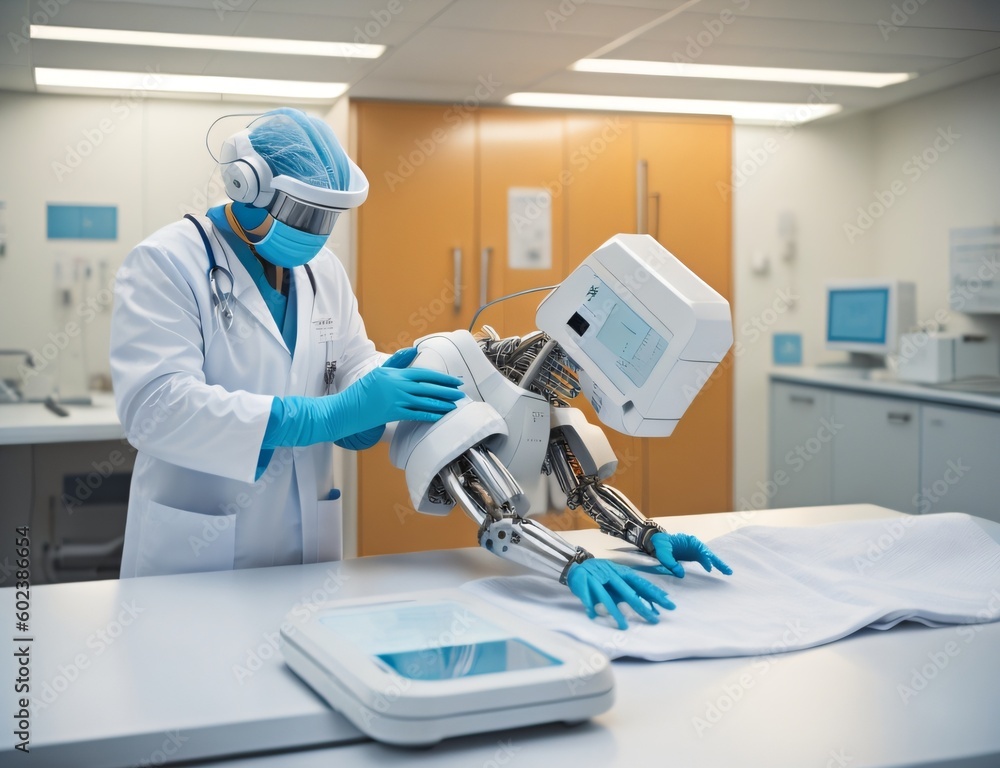 Ai Generated a humanoid robot interacting with New World